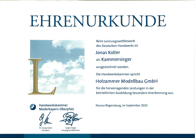 Holzammer Urkunde Kammersieger 2020